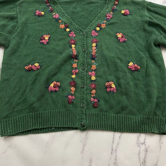 Huntington Ridge Womens Vintge 90s Cardigan Sweater Size L Green Floral Cottage - Picture 5 of 11